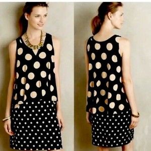 Anthropologie Maeve Size Small Davina Polka dot dress Black Tan Beige NWt